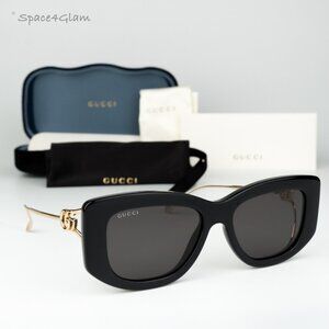 Gucci Women Sunglasses Black Gold Grey Butterfly GG1566S 001 BRAND NEW